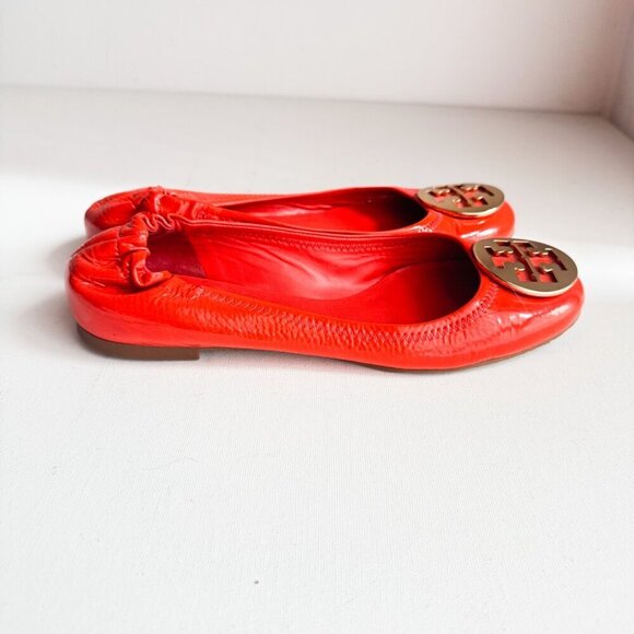 Tory Burch REVA Bright Orange Patent Leather Classic Flats 9 - Picture 4 of 9